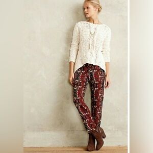 Anthropologie Cartonnier Printed Crepe Jogger Pants SZ XS Tan Red Navy